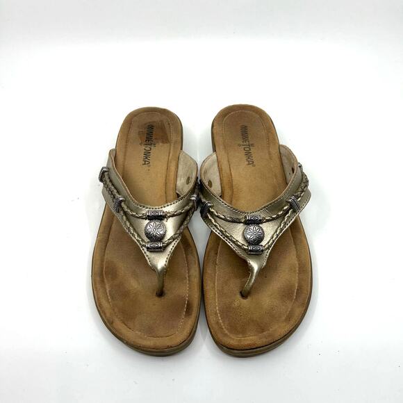 MINNETONKA Silverthorne Gold Thong Sandals Women's 7 US - Picture 5 of 9